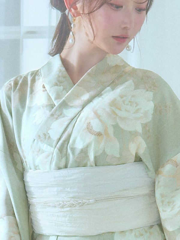 画像19: 【即日発送】くすみグリーン×ホワイトフラワー浴衣【浴衣３点セット 浴衣/帯/下駄】[YMT]