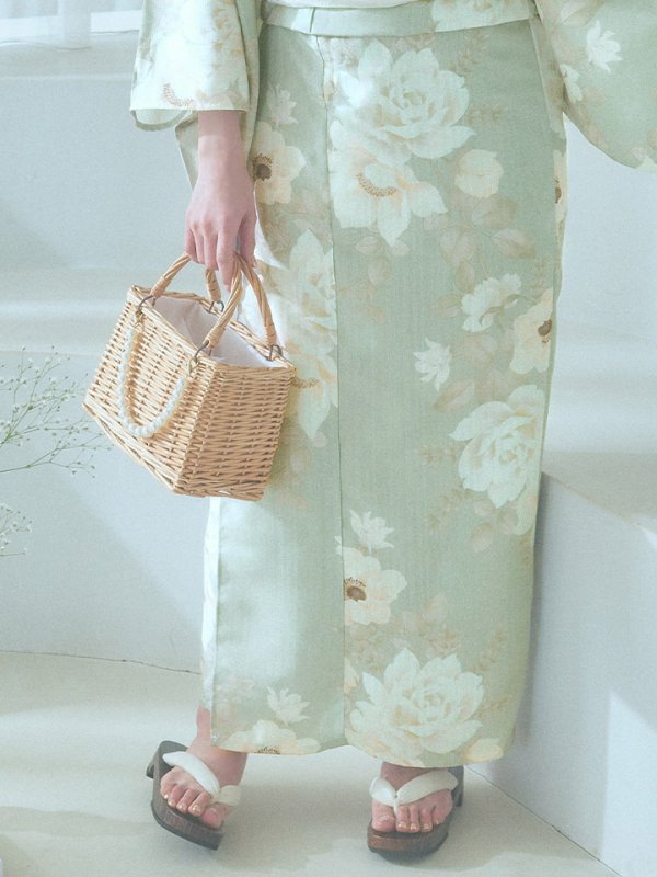 画像20: 【即日発送】くすみグリーン×ホワイトフラワー浴衣【浴衣３点セット 浴衣/帯/下駄】[YMT]