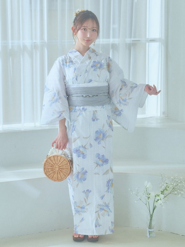 画像13: 【浴衣セール！】【即日発送！】ホワイト×アイシーフラワー浴衣【浴衣３点セット 浴衣/帯/下駄】[YMT]