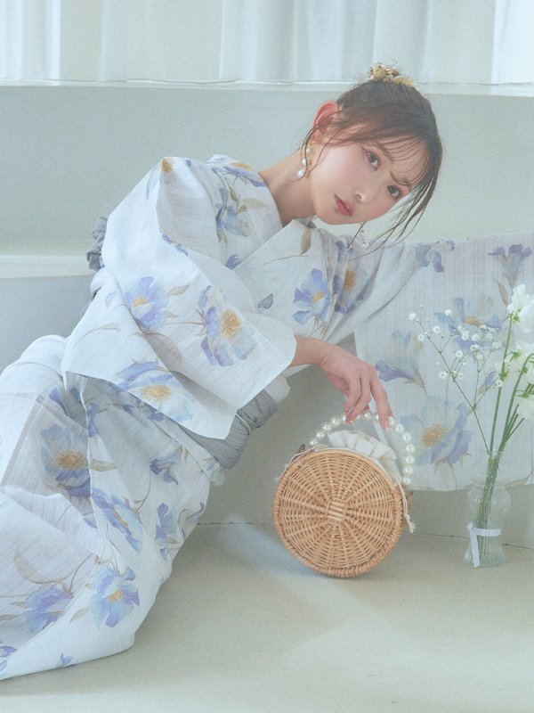 画像14: 【浴衣セール！】【即日発送！】ホワイト×アイシーフラワー浴衣【浴衣３点セット 浴衣/帯/下駄】[YMT]