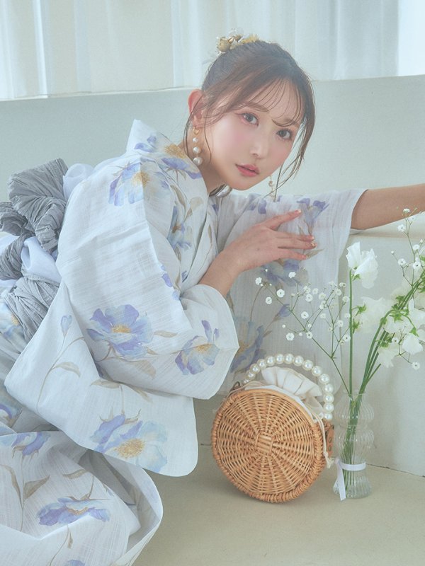 画像17: 【浴衣セール！】【即日発送！】ホワイト×アイシーフラワー浴衣【浴衣３点セット 浴衣/帯/下駄】[YMT]