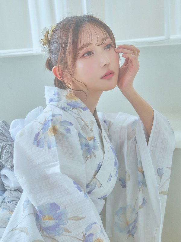 画像18: 【浴衣セール！】【即日発送！】ホワイト×アイシーフラワー浴衣【浴衣３点セット 浴衣/帯/下駄】[YMT]