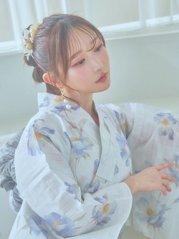 画像20: 【浴衣セール！】【即日発送！】ホワイト×アイシーフラワー浴衣【浴衣３点セット 浴衣/帯/下駄】[YMT]