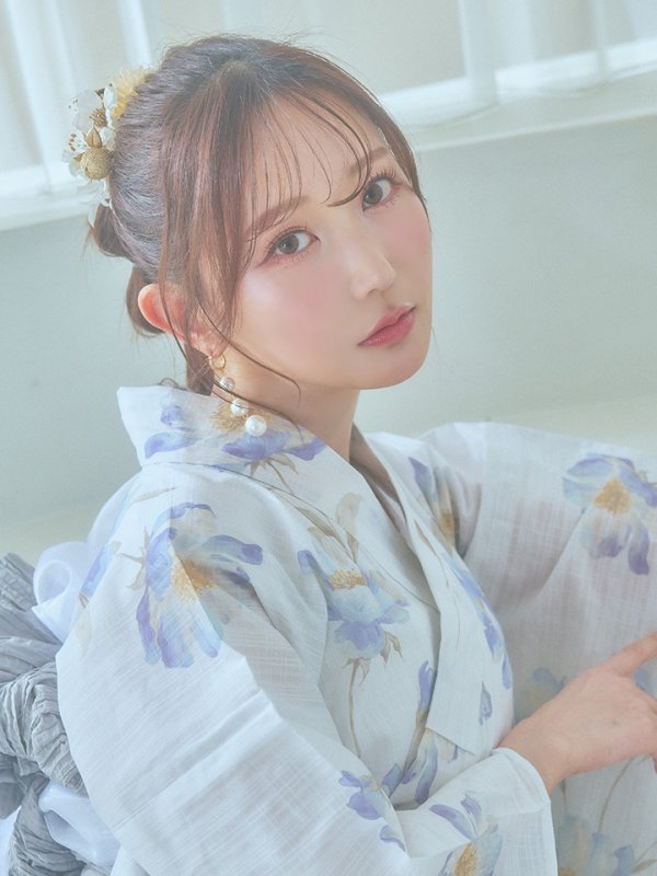 画像21: 【浴衣セール！】【即日発送！】ホワイト×アイシーフラワー浴衣【浴衣３点セット 浴衣/帯/下駄】[YMT]