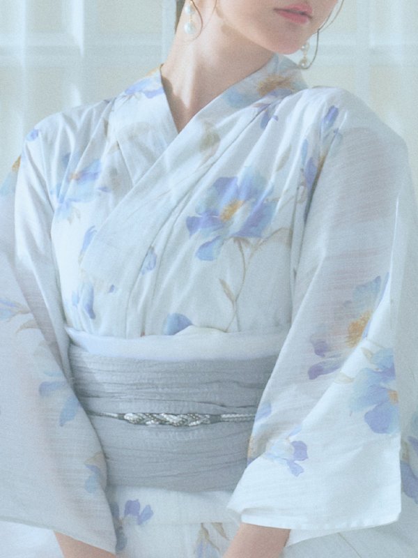 画像23: 【浴衣セール！】【即日発送！】ホワイト×アイシーフラワー浴衣【浴衣３点セット 浴衣/帯/下駄】[YMT]