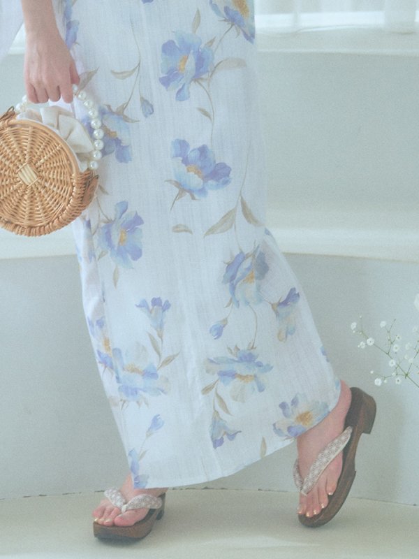 画像24: 【浴衣セール！】【即日発送！】ホワイト×アイシーフラワー浴衣【浴衣３点セット 浴衣/帯/下駄】[YMT]