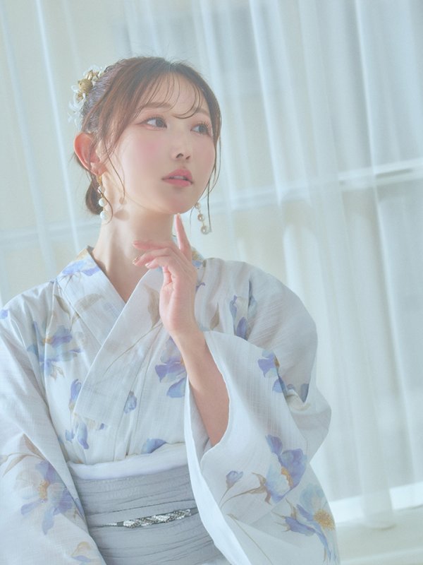 画像8: 【浴衣セール！】【即日発送！】ホワイト×アイシーフラワー浴衣【浴衣３点セット 浴衣/帯/下駄】[YMT]