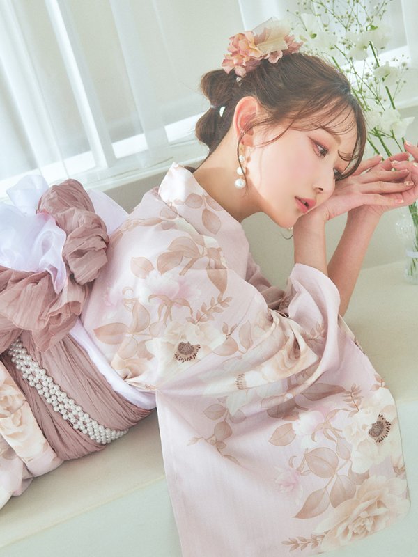 画像11: 【即日発送】ピンクベージュ×ホワイトローズ浴衣【浴衣３点セット 浴衣/帯/下駄】[YMT]