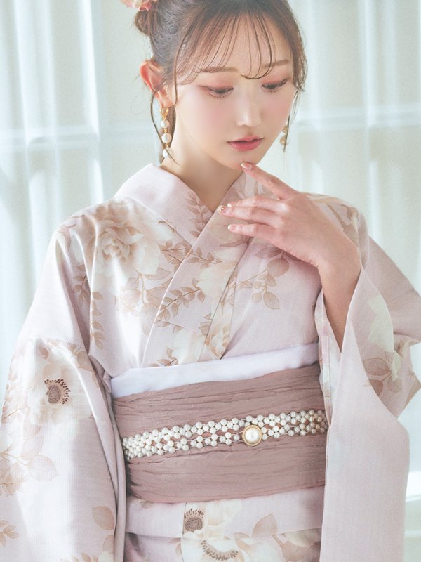 画像16: 【即日発送】ピンクベージュ×ホワイトローズ浴衣【浴衣３点セット 浴衣/帯/下駄】[YMT]