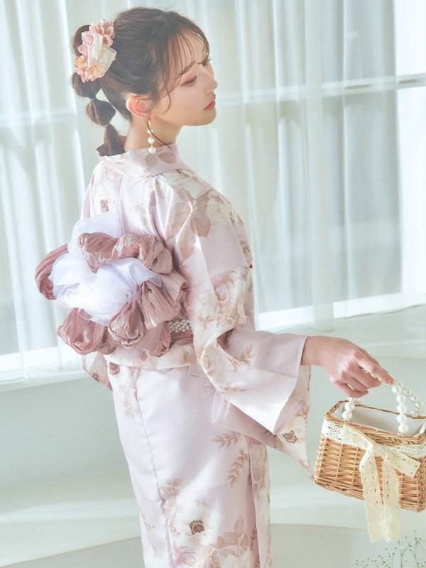 画像6: 【即日発送】ピンクベージュ×ホワイトローズ浴衣【浴衣３点セット 浴衣/帯/下駄】[YMT]