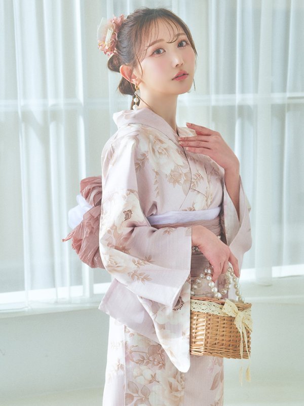 画像7: 【即日発送】ピンクベージュ×ホワイトローズ浴衣【浴衣３点セット 浴衣/帯/下駄】[YMT]