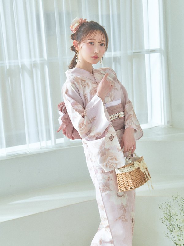 画像8: 【即日発送】ピンクベージュ×ホワイトローズ浴衣【浴衣３点セット 浴衣/帯/下駄】[YMT]