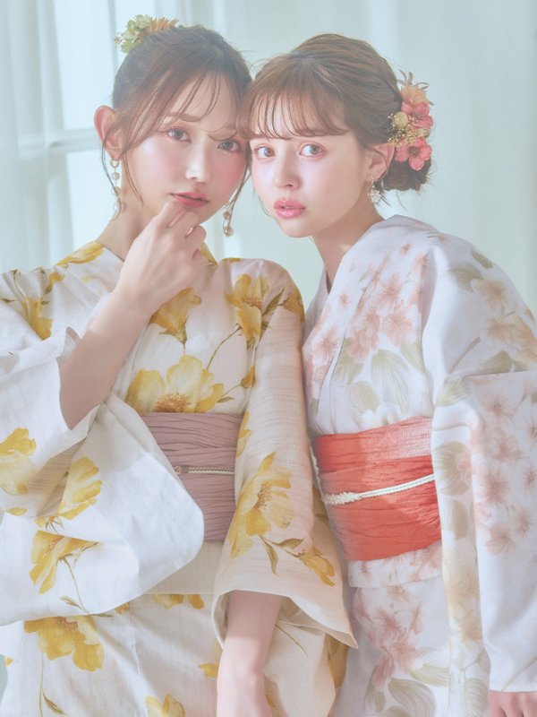 画像18: 【即日発送】白地にイエローの水彩花柄浴衣【浴衣３点セット 浴衣/帯/下駄】[YMT]