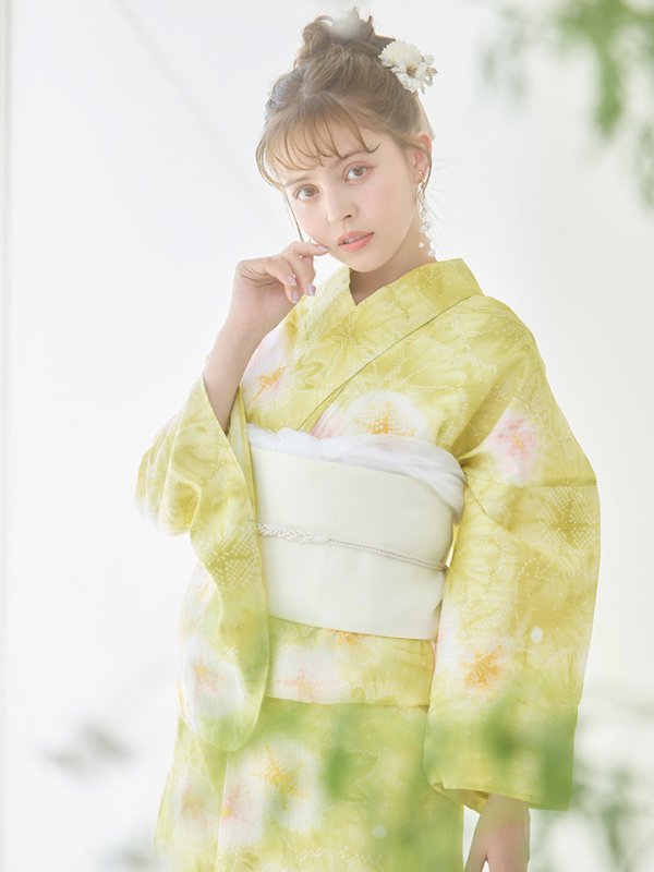 画像12: 【即日発送】イエローグリーン絞り柄浴衣【浴衣３点セット 浴衣/帯/下駄】[YMT]