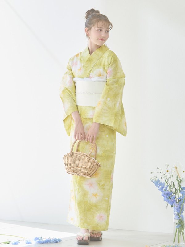 画像17: 【即日発送】イエローグリーン絞り柄浴衣【浴衣３点セット 浴衣/帯/下駄】[YMT]