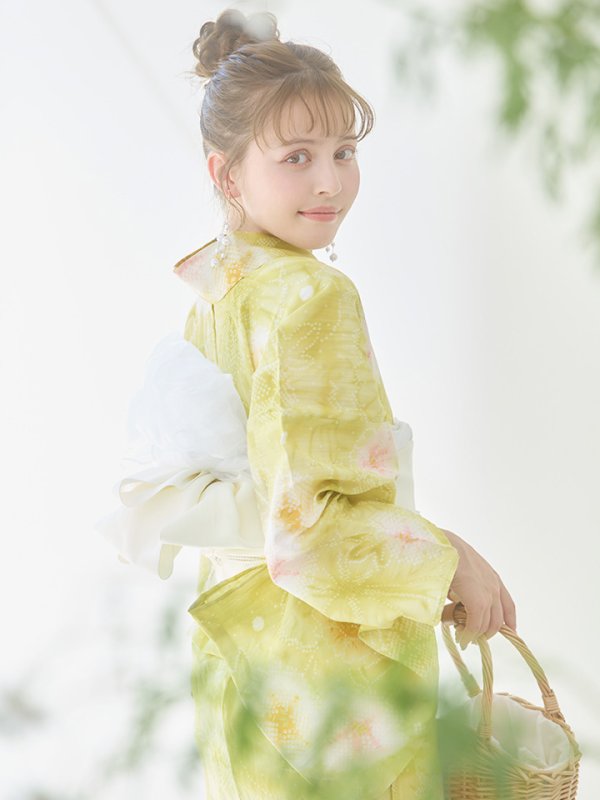 画像6: 【即日発送】イエローグリーン絞り柄浴衣【浴衣３点セット 浴衣/帯/下駄】[YMT]