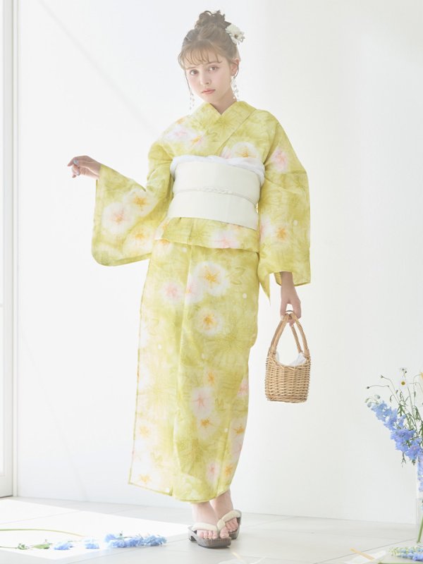画像8: 【即日発送】イエローグリーン絞り柄浴衣【浴衣３点セット 浴衣/帯/下駄】[YMT]