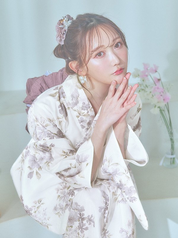 画像10: 【即日発送】くすみカラー× 水彩フラワー浴衣【浴衣３点セット 浴衣/帯/下駄】[YMT]