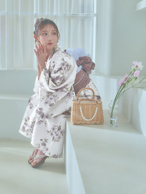画像11: 【即日発送】くすみカラー× 水彩フラワー浴衣【浴衣３点セット 浴衣/帯/下駄】[YMT]