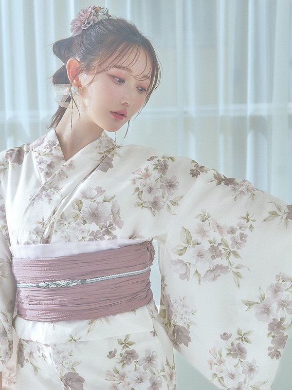 画像14: 【即日発送】くすみカラー× 水彩フラワー浴衣【浴衣３点セット 浴衣/帯/下駄】[YMT]