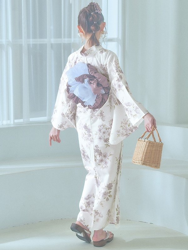 画像19: 【即日発送】くすみカラー× 水彩フラワー浴衣【浴衣３点セット 浴衣/帯/下駄】[YMT]