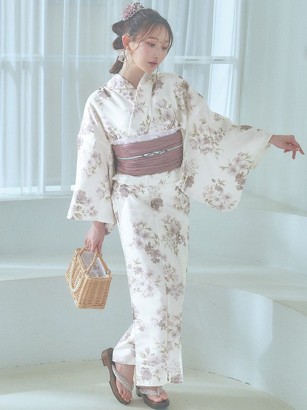 画像4: 【即日発送】くすみカラー× 水彩フラワー浴衣【浴衣３点セット 浴衣/帯/下駄】[YMT]