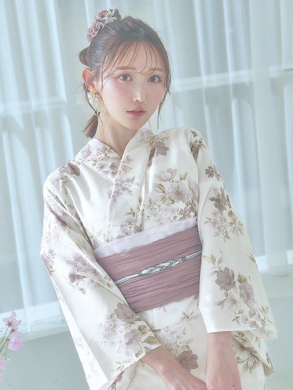 画像6: 【即日発送】くすみカラー× 水彩フラワー浴衣【浴衣３点セット 浴衣/帯/下駄】[YMT]