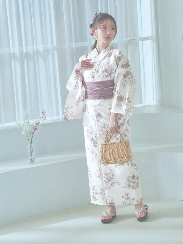 画像8: 【即日発送】くすみカラー× 水彩フラワー浴衣【浴衣３点セット 浴衣/帯/下駄】[YMT]