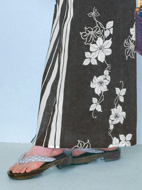 画像18: 【即日発送！】ストライプ×フラワーレトロ浴衣【浴衣３点セット 浴衣/帯/下駄】[YMT]