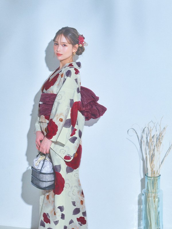 画像11: 【即日発送】ホワイト＆レッド椿浴衣【浴衣３点セット 浴衣/帯/下駄】[OF04]