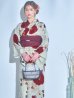 画像2: 【即日発送】ホワイト＆レッド椿浴衣【浴衣３点セット 浴衣/帯/下駄】OBI-siwa-200-kj-7-RoseWI / HIMO-902-kj-5-RosePK / HEKO-800-sb-5-WH / YA-1027-wk-R / GETA-02-ok-8-RoseP/ [YMT] (2)