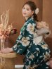 画像1: 【即日発送！】グリーン×牡丹浴衣【浴衣３点セット 浴衣/帯/下駄】[YMT] (1)