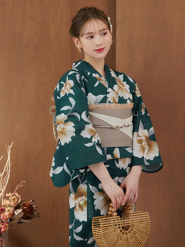 画像11: 【即日発送！】グリーン×牡丹浴衣【浴衣３点セット 浴衣/帯/下駄】[YMT]