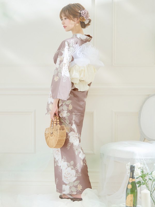 画像10: 【即日発送】ピンクベージュフラワー浴衣【浴衣３点セット 浴衣/帯/下駄】[YMT]