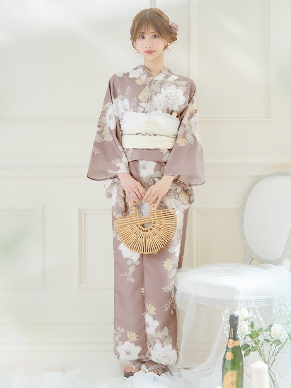画像11: 【即日発送】ピンクベージュフラワー浴衣【浴衣３点セット 浴衣/帯/下駄】[YMT]