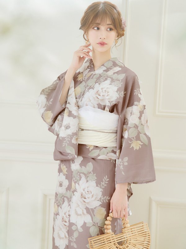 画像12: 【即日発送】ピンクベージュフラワー浴衣【浴衣３点セット 浴衣/帯/下駄】[YMT]