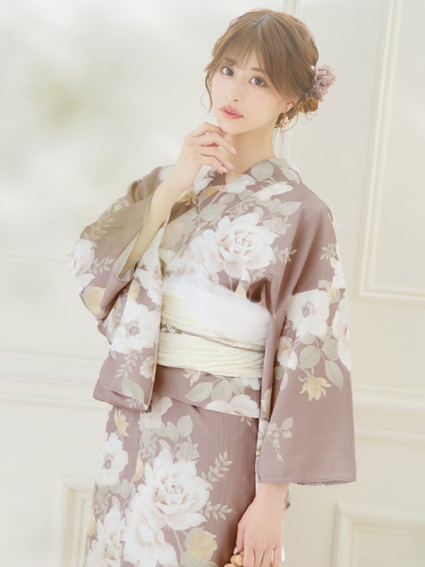 画像14: 【即日発送】ピンクベージュフラワー浴衣【浴衣３点セット 浴衣/帯/下駄】[YMT]