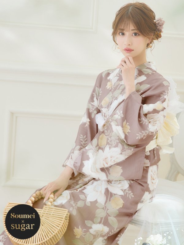 画像3: 【即日発送】ピンクベージュフラワー浴衣【浴衣３点セット 浴衣/帯/下駄】[YMT]