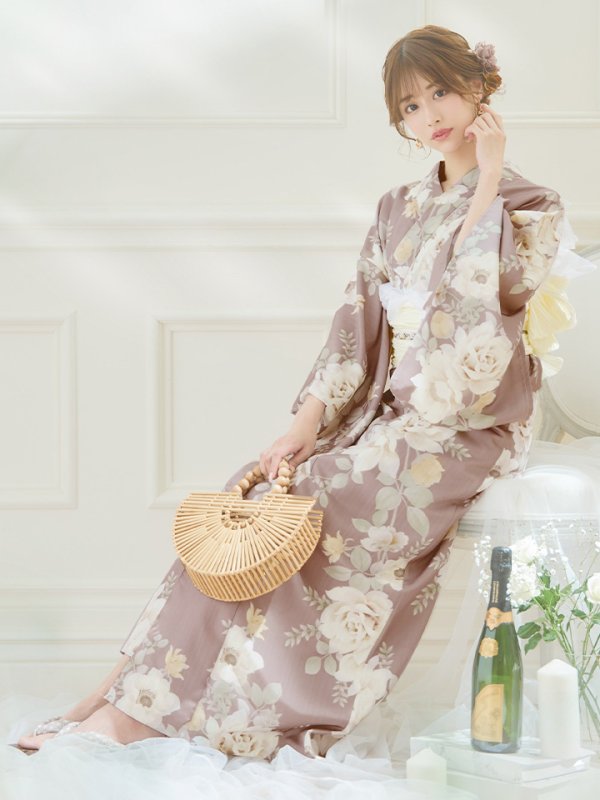 画像5: 【即日発送】ピンクベージュフラワー浴衣【浴衣３点セット 浴衣/帯/下駄】[YMT]