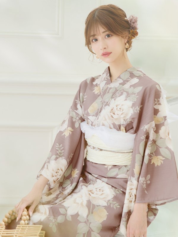 画像7: 【即日発送】ピンクベージュフラワー浴衣【浴衣３点セット 浴衣/帯/下駄】[YMT]