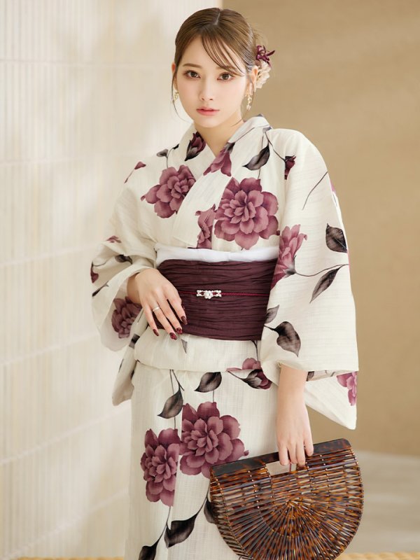 画像12: 【即日発送】パープルレッドダリア柄浴衣【浴衣３点セット 浴衣/帯/下駄】[YMT]