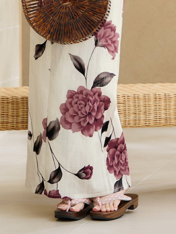 画像16: 【即日発送】パープルレッドダリア柄浴衣【浴衣３点セット 浴衣/帯/下駄】[YMT]