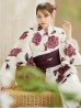 画像1: 【即日発送】パープルレッドダリア柄浴衣【浴衣３点セット 浴衣/帯/下駄】OBI-siwa-202-ok-16-WR / HIMO-902-kj-5-RosePK / HEKO-800-sb-5-WH / YA-1024-wk-BE / GETA-02-ok-8-RoseP/ [YMT] (1)