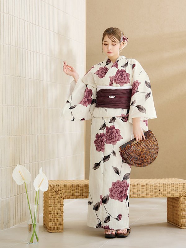 画像7: 【即日発送】パープルレッドダリア柄浴衣【浴衣３点セット 浴衣/帯/下駄】[YMT]