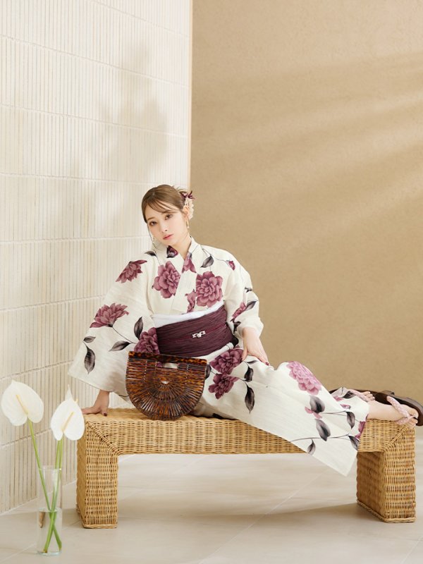 画像8: 【即日発送】パープルレッドダリア柄浴衣【浴衣３点セット 浴衣/帯/下駄】[YMT]