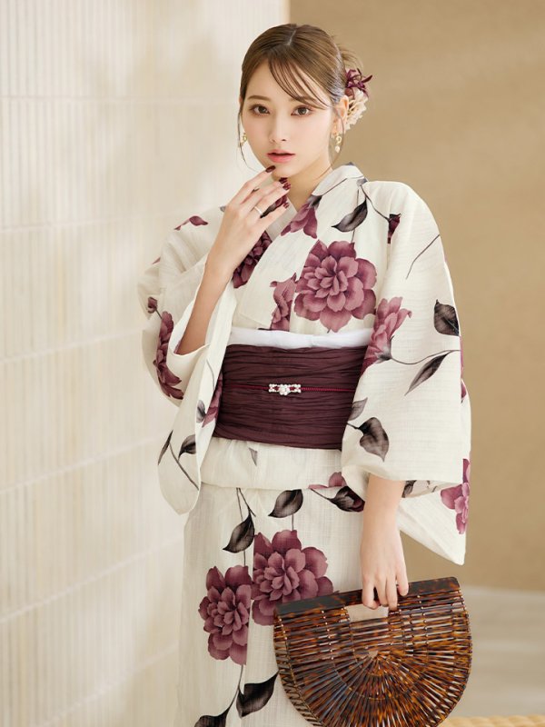 画像9: 【即日発送】パープルレッドダリア柄浴衣【浴衣３点セット 浴衣/帯/下駄】[YMT]