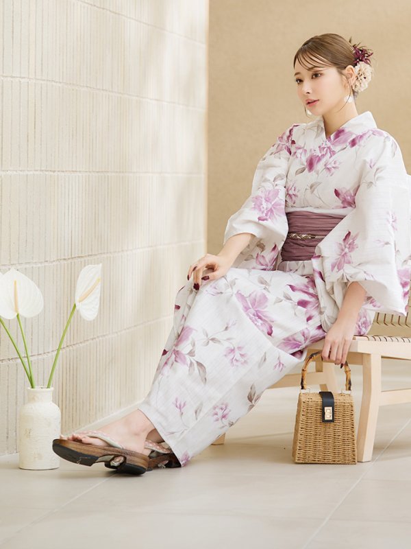 画像12: 【即日発送】パープルピンクフラワー浴衣【浴衣３点セット 浴衣/帯/下駄】[YMT]