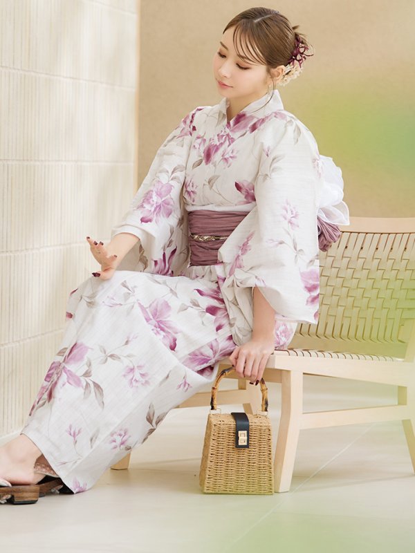 画像13: 【即日発送】パープルピンクフラワー浴衣【浴衣３点セット 浴衣/帯/下駄】[YMT]