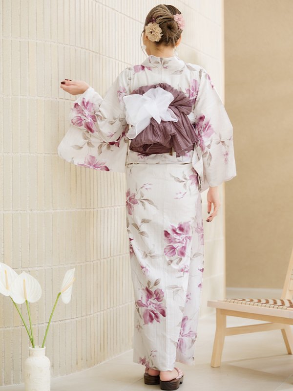 画像14: 【即日発送】パープルピンクフラワー浴衣【浴衣３点セット 浴衣/帯/下駄】[YMT]