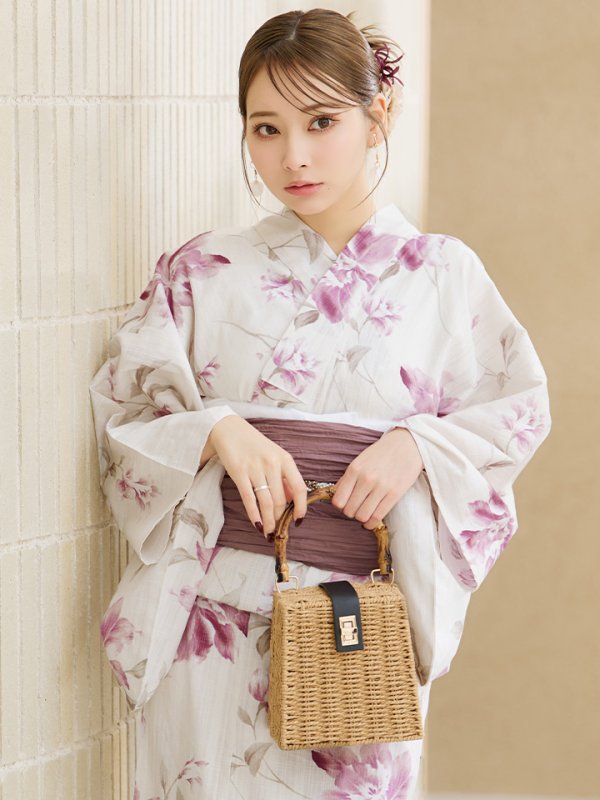 画像3: 【即日発送】パープルピンクフラワー浴衣【浴衣３点セット 浴衣/帯/下駄】[YMT]